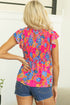 Smocked Ruffle Sleeve Botanical Print Woven Blouse