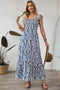 Smocked Ruffle Strap Boho Print Maxi Sundress