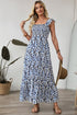 Smocked Ruffle Strap Boho Print Maxi Sundress
