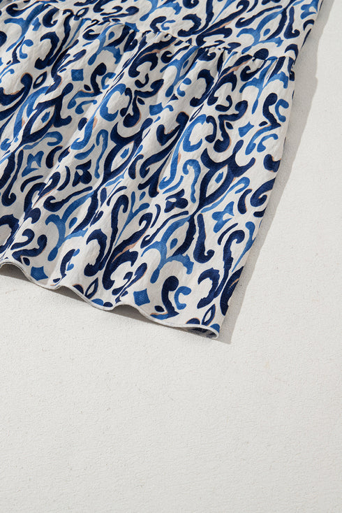 Smocked Ruffle Strap Boho Print Maxi Sundress