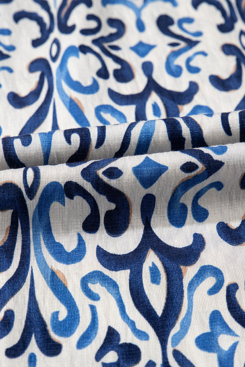 Smocked Ruffle Strap Boho Print Maxi Sundress