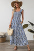Smocked Ruffle Strap Boho Print Maxi Sundress