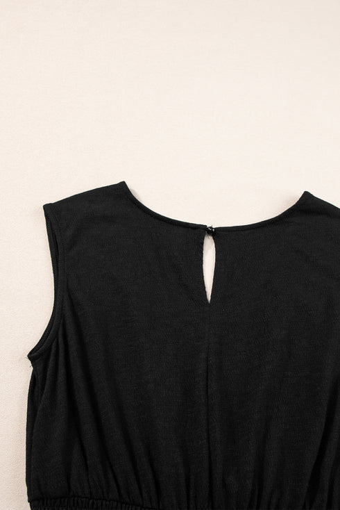 Smocked Shirred High Waist V Neck Sleeveless Jumpsuit