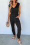 Smocked Shirred High Waist V Neck Sleeveless Jumpsuit