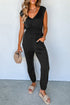 Smocked Shirred High Waist V Neck Sleeveless Jumpsuit