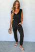 Smocked Shirred High Waist V Neck Sleeveless Jumpsuit