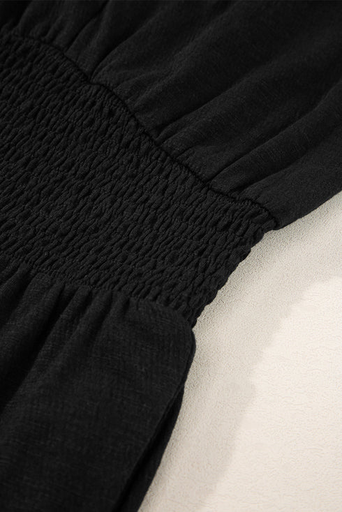 Smocked Shirred High Waist V Neck Sleeveless Jumpsuit