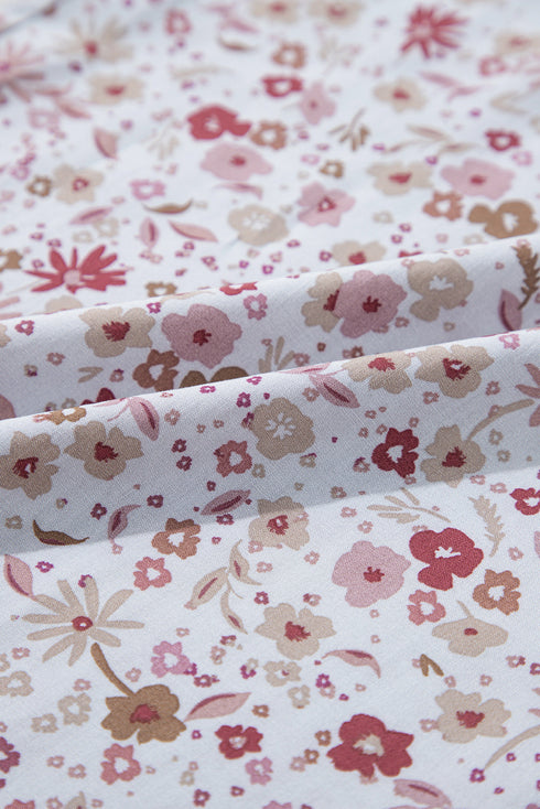 Smocked Short Sleeve Wide Leg Floral Print Jumpsuit