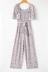 Smocked Short Sleeve Wide Leg Floral Print Jumpsuit