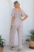 Smocked Short Sleeve Wide Leg Floral Print Jumpsuit