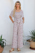 Smocked Short Sleeve Wide Leg Floral Print Jumpsuit