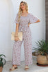 Smocked Short Sleeve Wide Leg Floral Print Jumpsuit