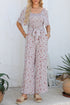 Smocked Short Sleeve Wide Leg Floral Print Jumpsuit