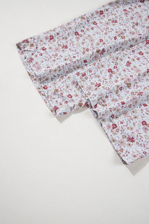 Smocked Short Sleeve Wide Leg Floral Print Jumpsuit