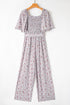 Smocked Short Sleeve Wide Leg Floral Print Jumpsuit