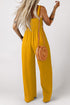 Smocked Sleeveless Solid Wide Leg Pocket Jumpsuit