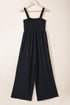 Smocked Sleeveless Solid Wide Leg Pocket Jumpsuit
