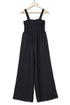 Smocked Sleeveless Solid Wide Leg Pocket Jumpsuit