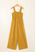 Smocked Sleeveless Solid Wide Leg Pocket Jumpsuit