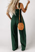 Smocked Sleeveless Solid Wide Leg Pocket Jumpsuit