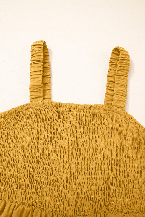 Smocked Sleeveless Solid Wide Leg Pocket Jumpsuit