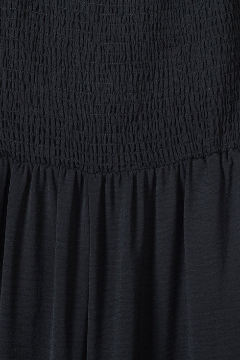 Smocked Sleeveless Solid Wide Leg Pocket Jumpsuit