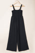 Smocked Sleeveless Solid Wide Leg Pocket Jumpsuit
