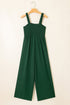 Smocked Sleeveless Solid Wide Leg Pocket Jumpsuit