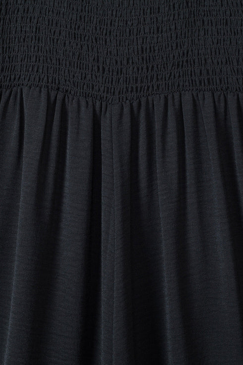 Smocked Sleeveless Solid Wide Leg Pocket Jumpsuit