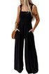 Smocked Sleeveless Solid Wide Leg Pocket Jumpsuit