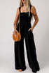 Smocked Sleeveless Solid Wide Leg Pocket Jumpsuit