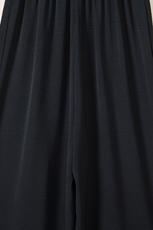 Smocked Sleeveless Solid Wide Leg Pocket Jumpsuit
