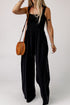 Smocked Sleeveless Solid Wide Leg Pocket Jumpsuit
