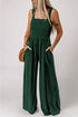 Smocked Sleeveless Solid Wide Leg Pocket Jumpsuit