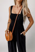Smocked Sleeveless Solid Wide Leg Pocket Jumpsuit