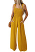 Smocked Sleeveless Solid Wide Leg Pocket Jumpsuit