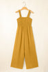 Smocked Sleeveless Solid Wide Leg Pocket Jumpsuit