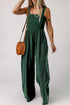 Smocked Sleeveless Solid Wide Leg Pocket Jumpsuit