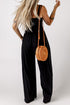 Smocked Sleeveless Solid Wide Leg Pocket Jumpsuit
