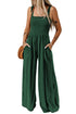 Smocked Sleeveless Wide Leg Jumpsuit With Pockets