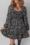 Smocked Square Neck Floral Print Frill Mini Dress