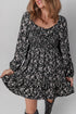Smocked Square Neck Floral Print Frill Mini Dress