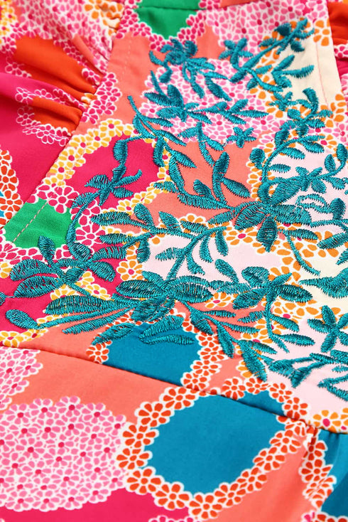 Smocked Square Neck Floral Print Ruffle Tank Top