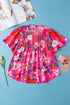 Smocked Square Neck Flutter Sleeve Floral Print Blouse