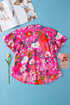 Smocked Square Neck Flutter Sleeve Floral Print Blouse