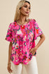Smocked Square Neck Flutter Sleeve Floral Print Blouse