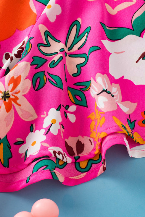 Smocked Square Neck Flutter Sleeve Floral Print Blouse