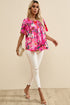 Smocked Square Neck Flutter Sleeve Floral Print Blouse