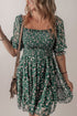 Smocked Square Neck Puff Sleeve Southern Belle Floral Dress