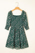 Smocked Square Neck Puff Sleeve Southern Belle Floral Dress